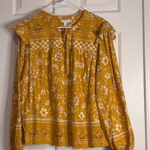 Time and Tru Mustard Floral Blouse